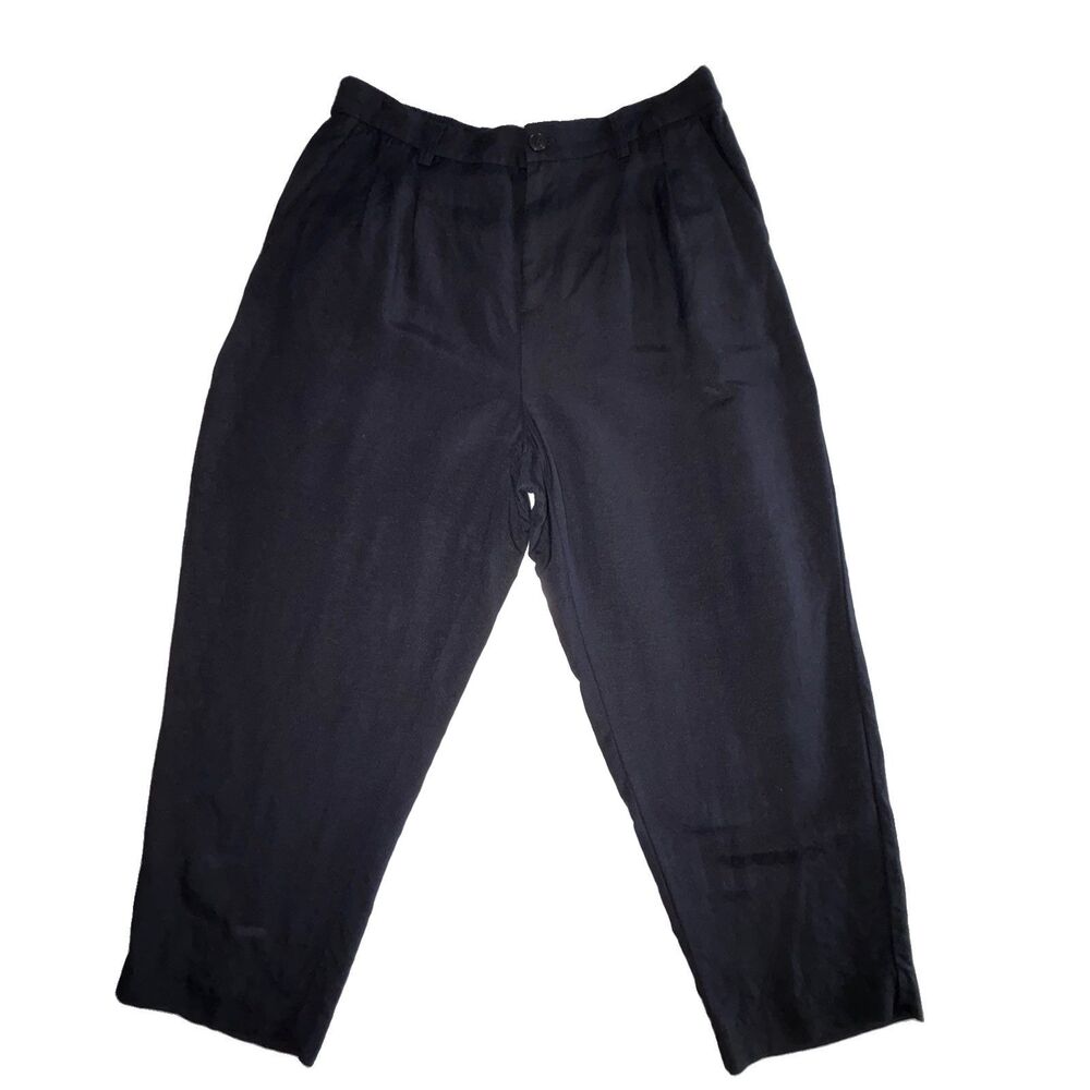 Madewell Black Pleated Tailored Tapered Pant Trousers Linen Size 12P Petite